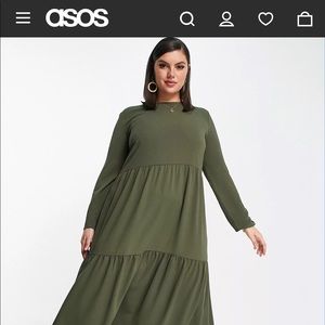 ASOS Curve Olive Green Long Sleeve Maxi Dress